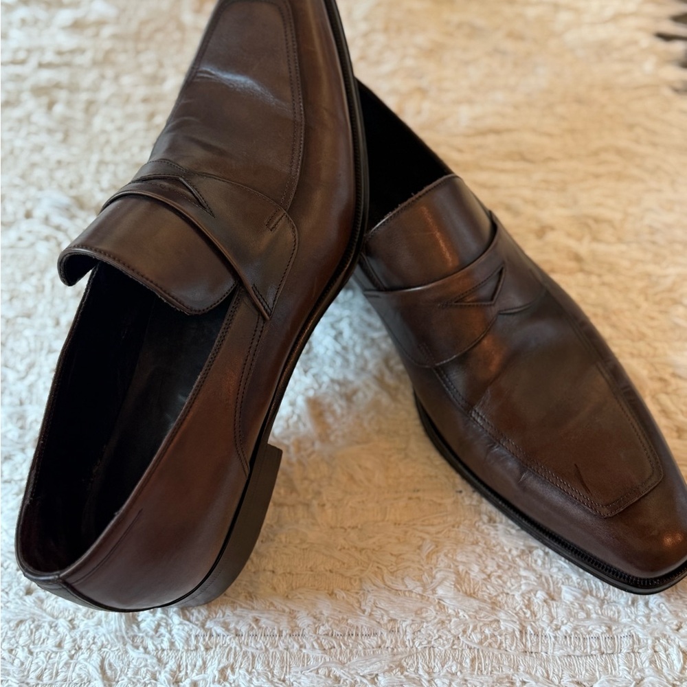 Ermenegildo Zegna Brown Leather Slip-On Loafers men’s size 13